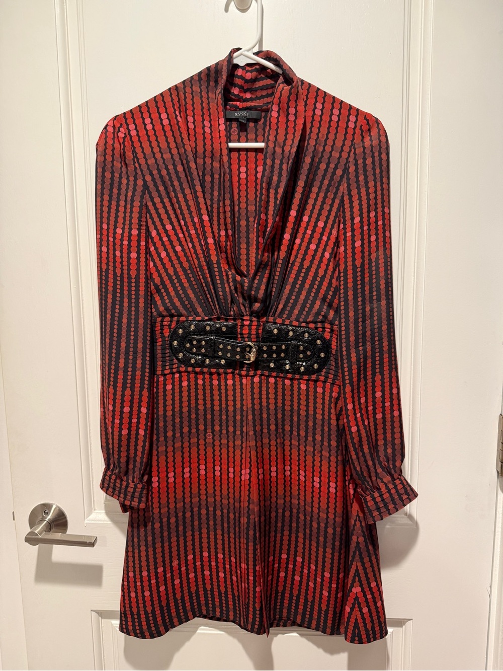 Gucci Vintage Women's 2006 Red Silk Leather Belted Dres